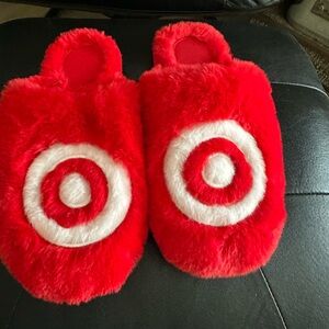Target Red Fuzzy Slippers Red with White - New